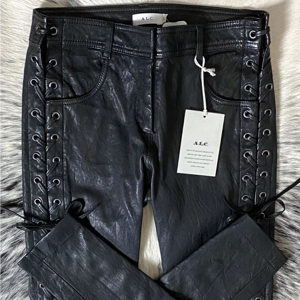 A.L.C. “DENT” LACE-UP LEATHER PANTS, SZ 2 BLACK